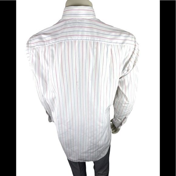 Men's Custom L/S Dress Shirt by Holland & Sherry of London White w/Vert Stripes - Picture 6 of 11
